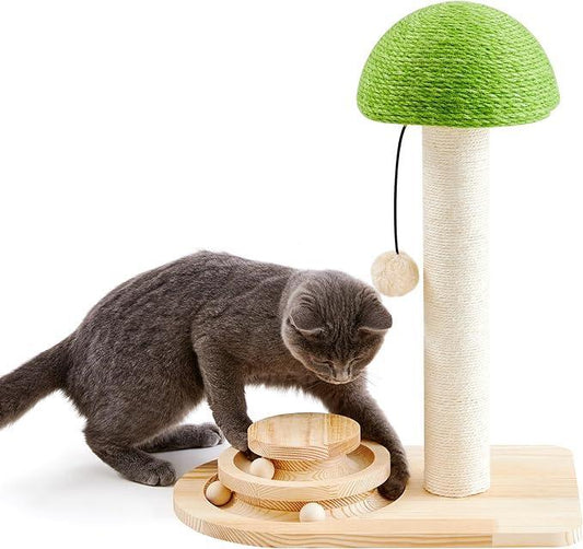 Mushroom Sisal Rope 2 In 1 Wooden Interactive Ball Track Ball Cat Scratching Post Cat Scratching Board - Get It for Your Pets - Pet Store