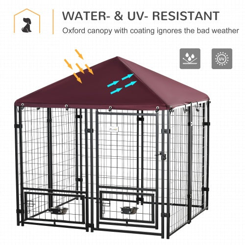 Outdoor Kennel With Rotating Bowl Rack, Walk-in Pet Playpen, Welded Wire Steel Dog Pen, With Waterproof And UV Resistant Awning - Get It for Your Pets - Pet Store