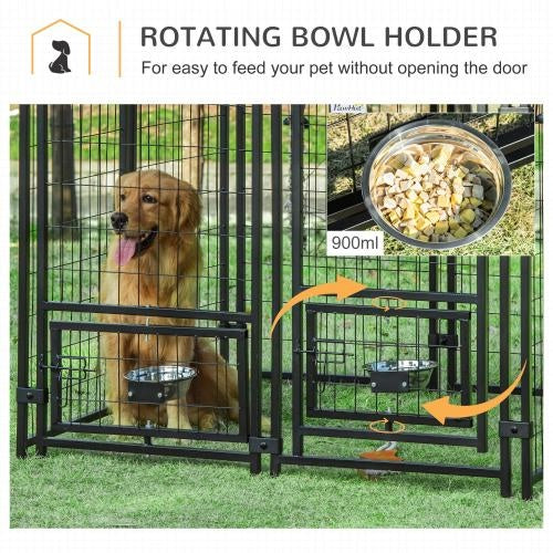 Outdoor Kennel With Rotating Bowl Rack, Walk-in Pet Playpen, Welded Wire Steel Dog Pen, With Waterproof And UV Resistant Awning - Get It for Your Pets - Pet Store