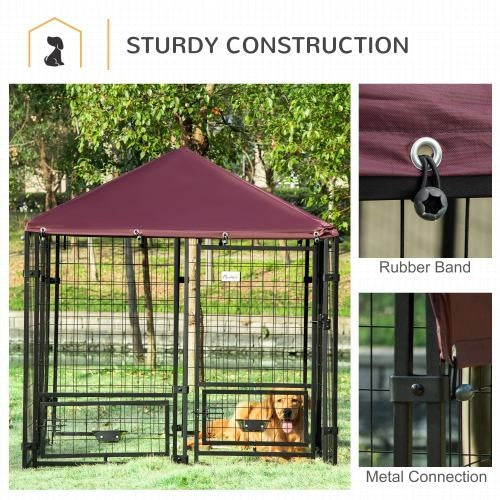 Outdoor Kennel With Rotating Bowl Rack, Walk-in Pet Playpen, Welded Wire Steel Dog Pen, With Waterproof And UV Resistant Awning - Get It for Your Pets - Pet Store