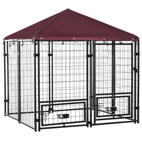 Outdoor Kennel With Rotating Bowl Rack, Walk-in Pet Playpen, Welded Wire Steel Dog Pen, With Waterproof And UV Resistant Awning - Get It for Your Pets - Pet Store