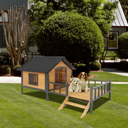 Outdoor Large Wooden Cabin House Style Wooden Dog Kennel With Porch - Get It for Your Pets - Pet Store
