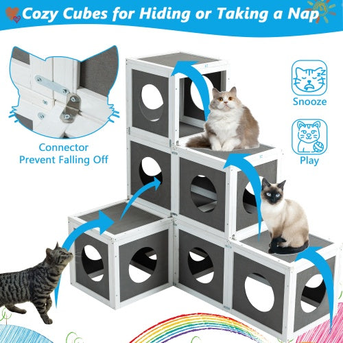 Outdoor Wooden Cat Catio - Large Solid Wood Cat Cage Playpen With 2 Jumping Platforms  7 Napping Houses, Walk-in Cat Kennel Condo Shelter, Grey - Get It for Your Pets - Pet Store