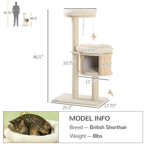 PawHut 3 Level Cat Tree With Sisal Scratching Posts  Cat Badminton Toy For Playing  Soft Cushions  Play Areas - Get It for Your Pets - Pet Store