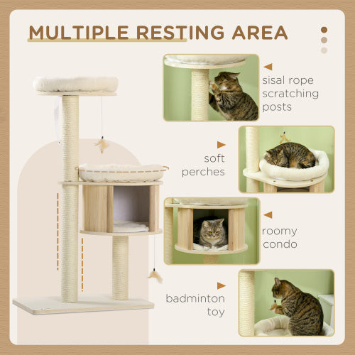 PawHut 3 Level Cat Tree With Sisal Scratching Posts  Cat Badminton Toy For Playing  Soft Cushions  Play Areas - Get It for Your Pets - Pet Store