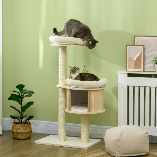 PawHut 3 Level Cat Tree With Sisal Scratching Posts  Cat Badminton Toy For Playing  Soft Cushions  Play Areas - Get It for Your Pets - Pet Store