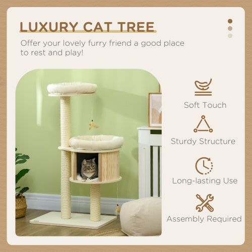 PawHut 3 Level Cat Tree With Sisal Scratching Posts  Cat Badminton Toy For Playing  Soft Cushions  Play Areas - Get It for Your Pets - Pet Store