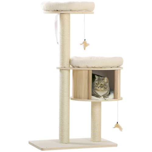 PawHut 3 Level Cat Tree With Sisal Scratching Posts  Cat Badminton Toy For Playing  Soft Cushions  Play Areas - Get It for Your Pets - Pet Store