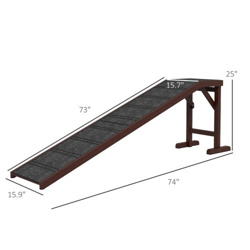 PawHut Dog Ramp For Bed, Pet Ramp For Dogs With Non-Slip Carpet And Top Platform, 74 X 16 X 25, Brown - Get It for Your Pets - Pet Store