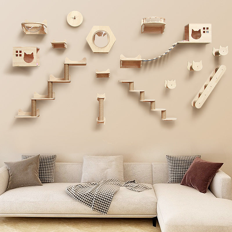 Pet Cat Climbing Frame Wall Type Solid Wood Wall Hanging Platform Ladder Pets Accessories - Get It for Your Pets