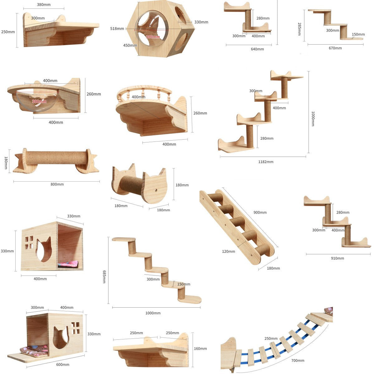 Pet Cat Climbing Frame Wall Type Solid Wood Wall Hanging Platform Ladder Pets Accessories - Get It for Your Pets