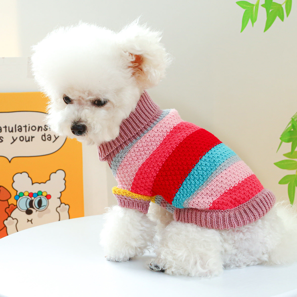 Pet Ring Comfortable Color Stripes Colorful Sweater - Get It for Your Pets