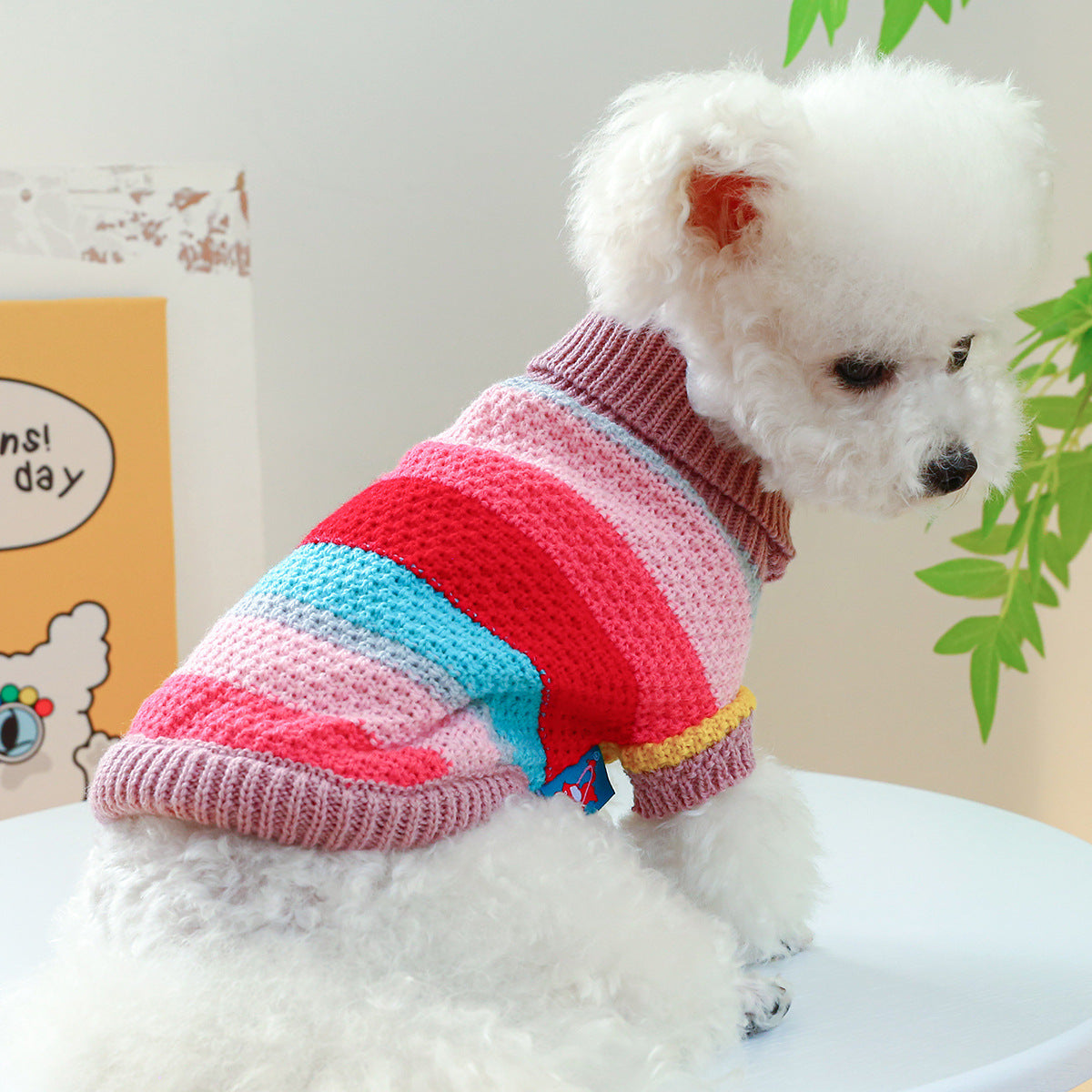 Pet Ring Comfortable Color Stripes Colorful Sweater - Get It for Your Pets