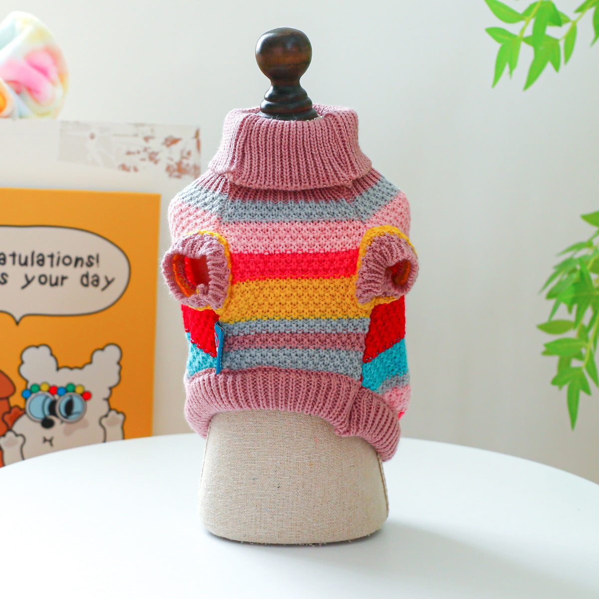 Pet Ring Comfortable Color Stripes Colorful Sweater - Get It for Your Pets