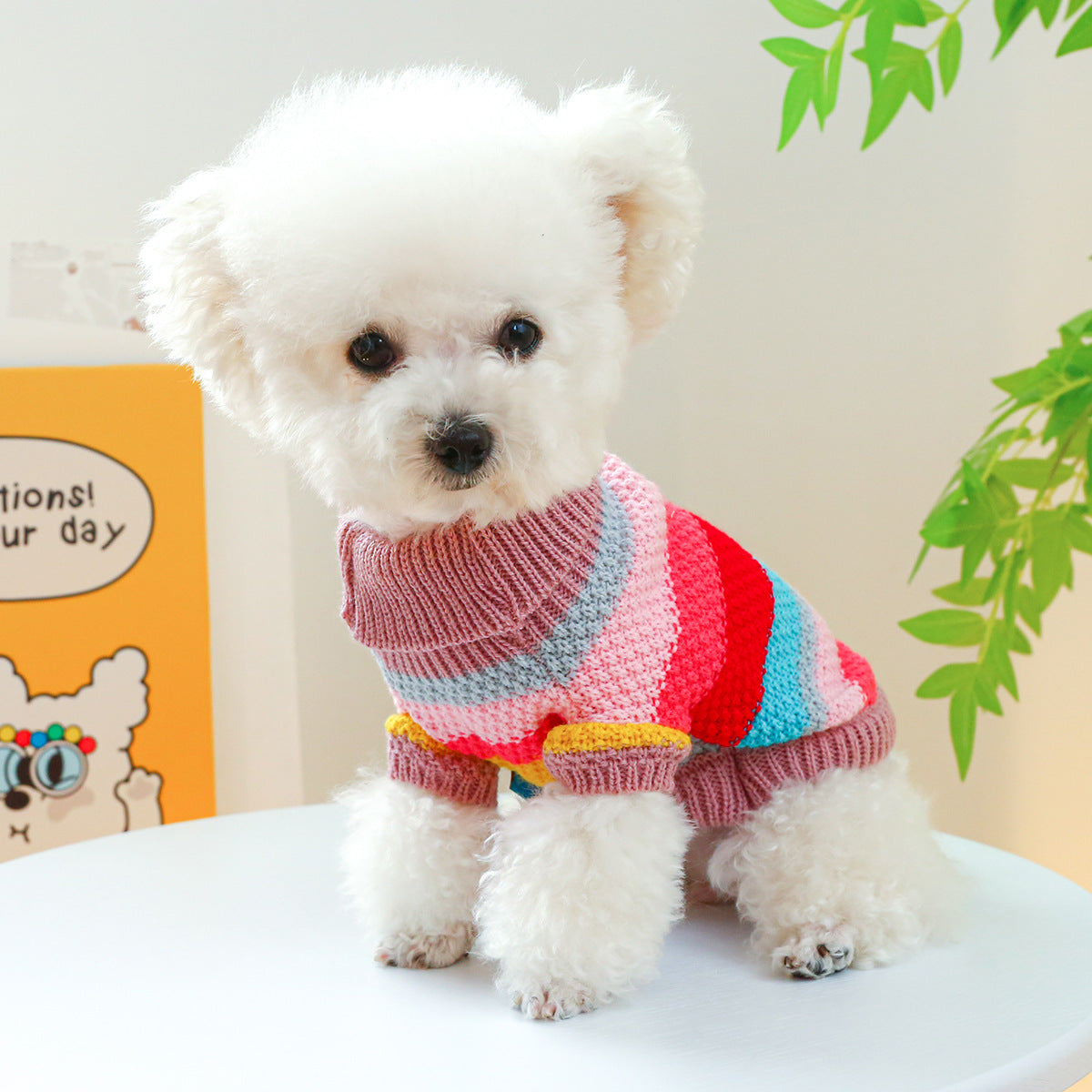 Pet Ring Comfortable Color Stripes Colorful Sweater - Get It for Your Pets