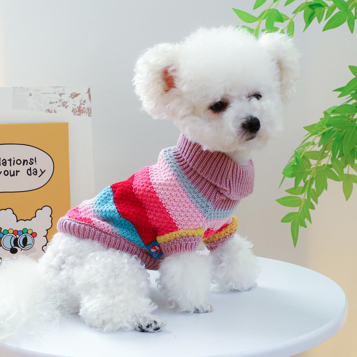 Pet Ring Comfortable Color Stripes Colorful Sweater - Get It for Your Pets