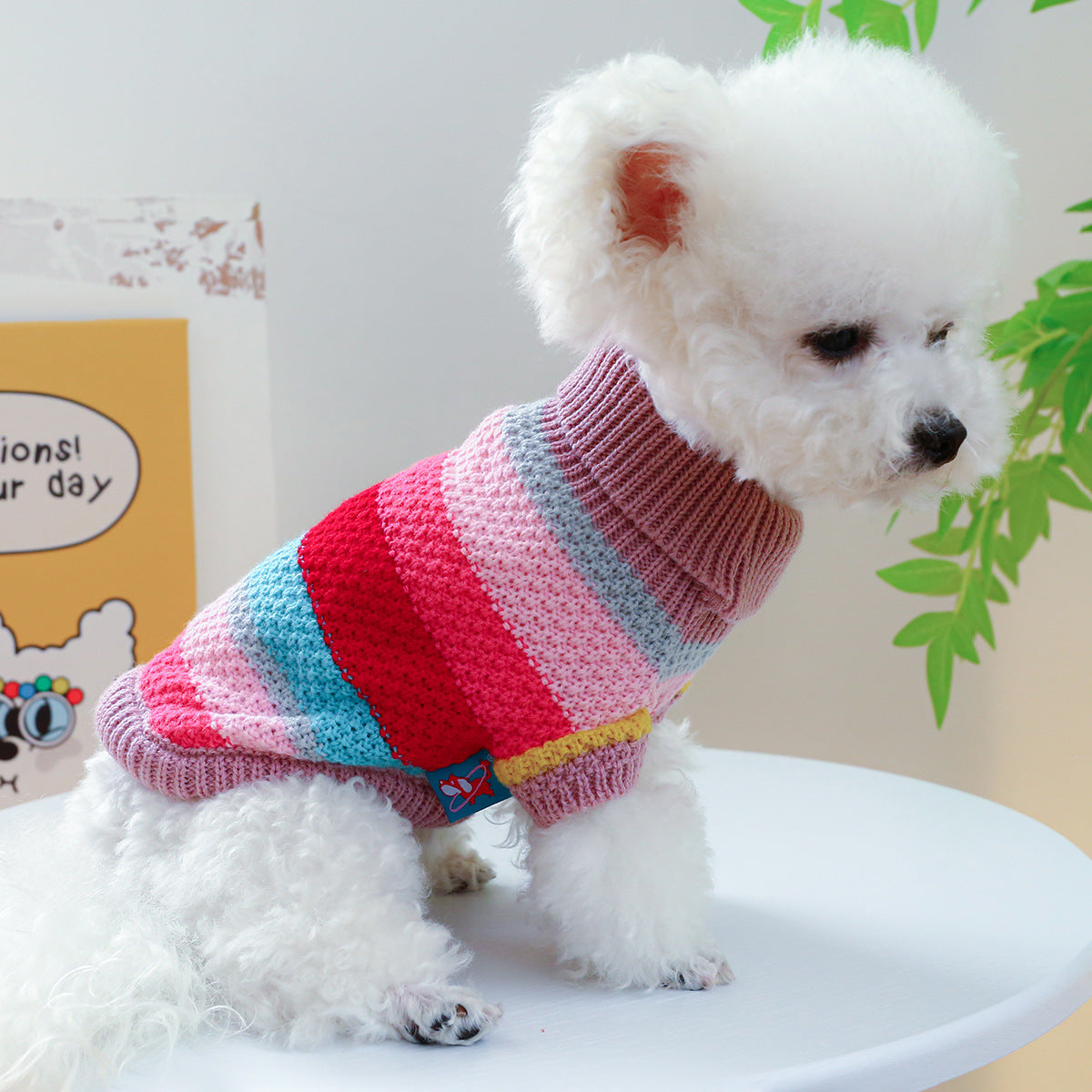 Pet Ring Comfortable Color Stripes Colorful Sweater - Get It for Your Pets