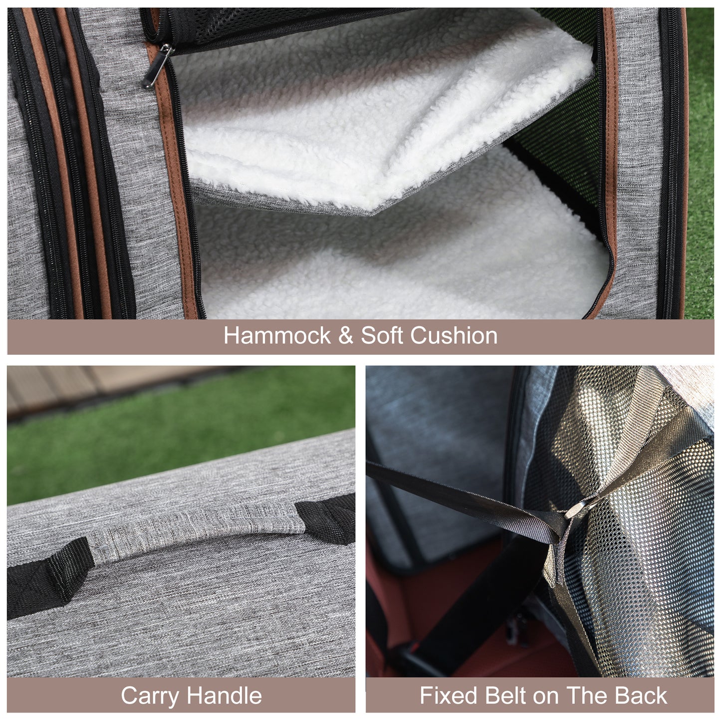 Portable Soft-sided Pet Cat Carrier With Divider, Two Compartments, Padded And Storage Bag, Grey - Get It for Your Pets - Pet Store