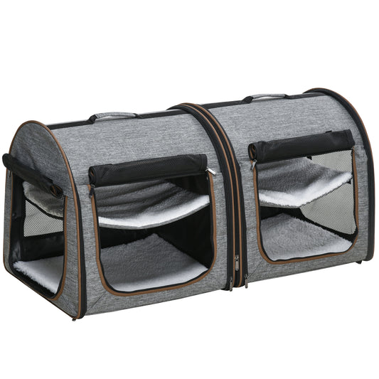 Portable Soft-sided Pet Cat Carrier With Divider, Two Compartments, Padded And Storage Bag, Grey - Get It for Your Pets - Pet Store
