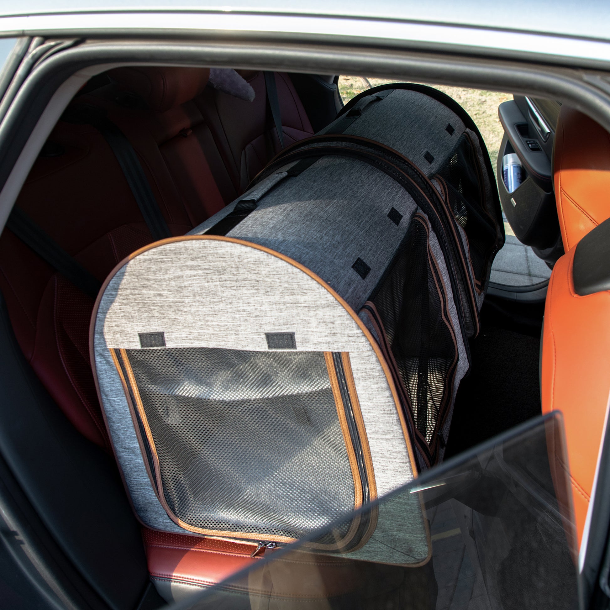 Portable Soft-sided Pet Cat Carrier With Divider, Two Compartments, Padded And Storage Bag, Grey - Get It for Your Pets - Pet Store