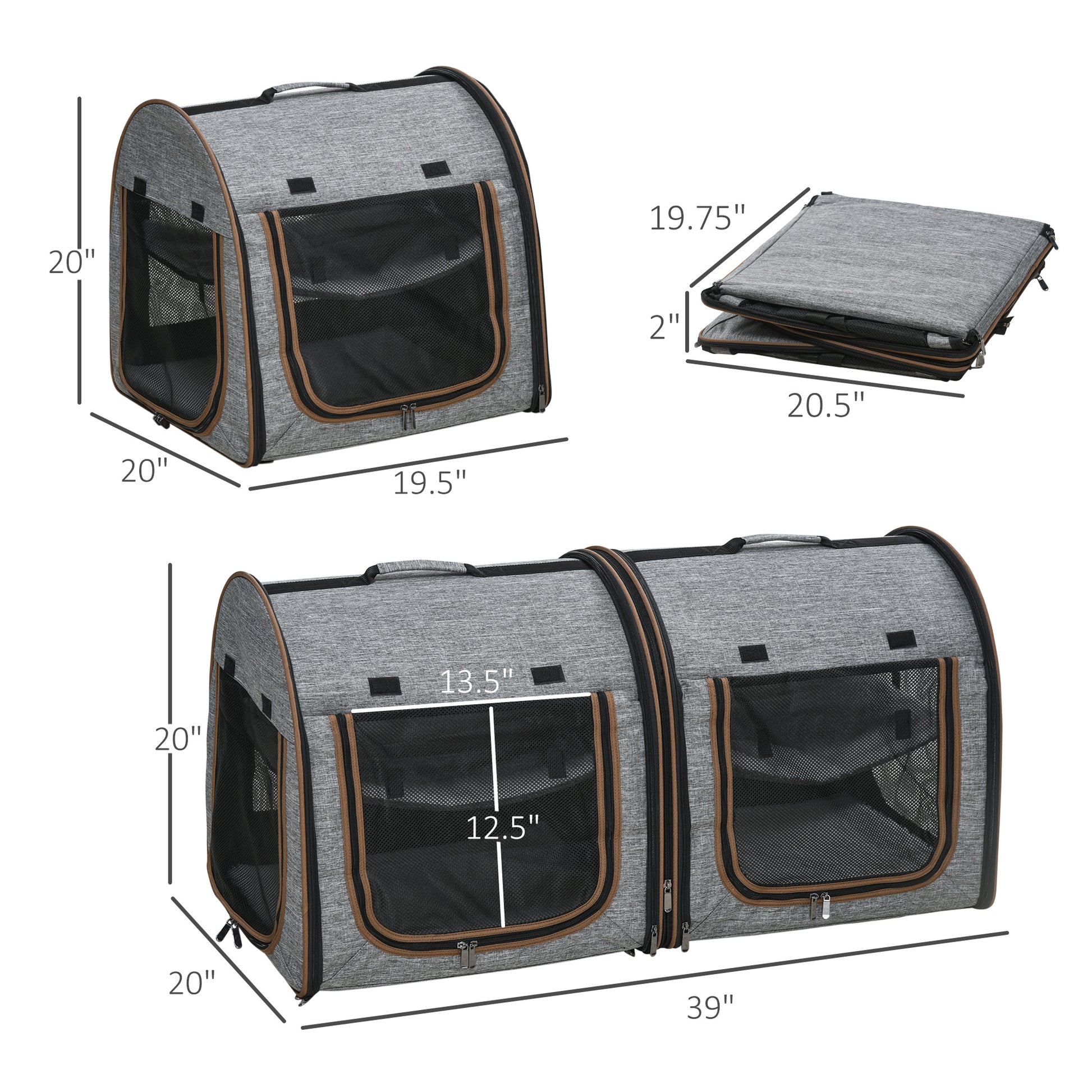 Portable Soft-sided Pet Cat Carrier With Divider, Two Compartments, Padded And Storage Bag, Grey - Get It for Your Pets - Pet Store