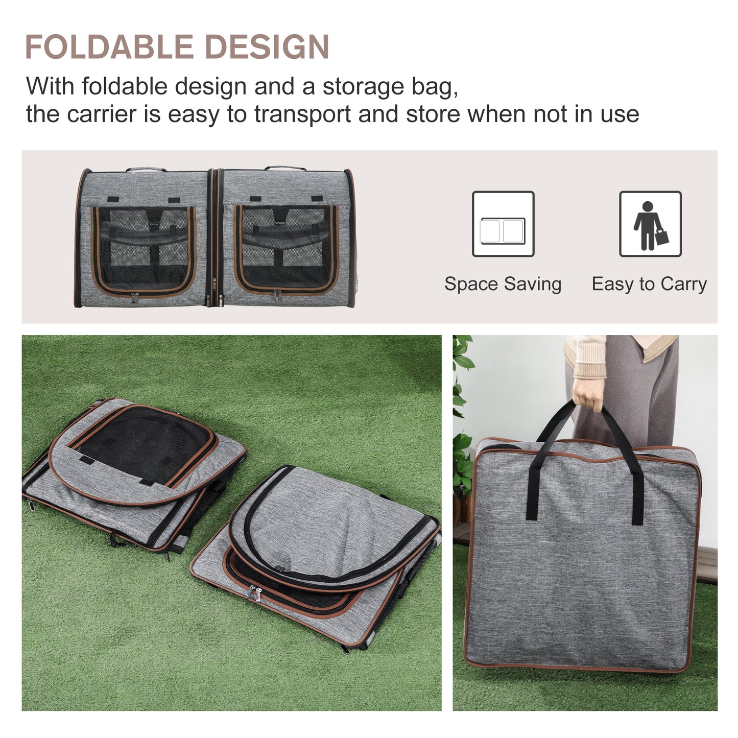 Portable Soft-sided Pet Cat Carrier With Divider, Two Compartments, Padded And Storage Bag, Grey - Get It for Your Pets - Pet Store