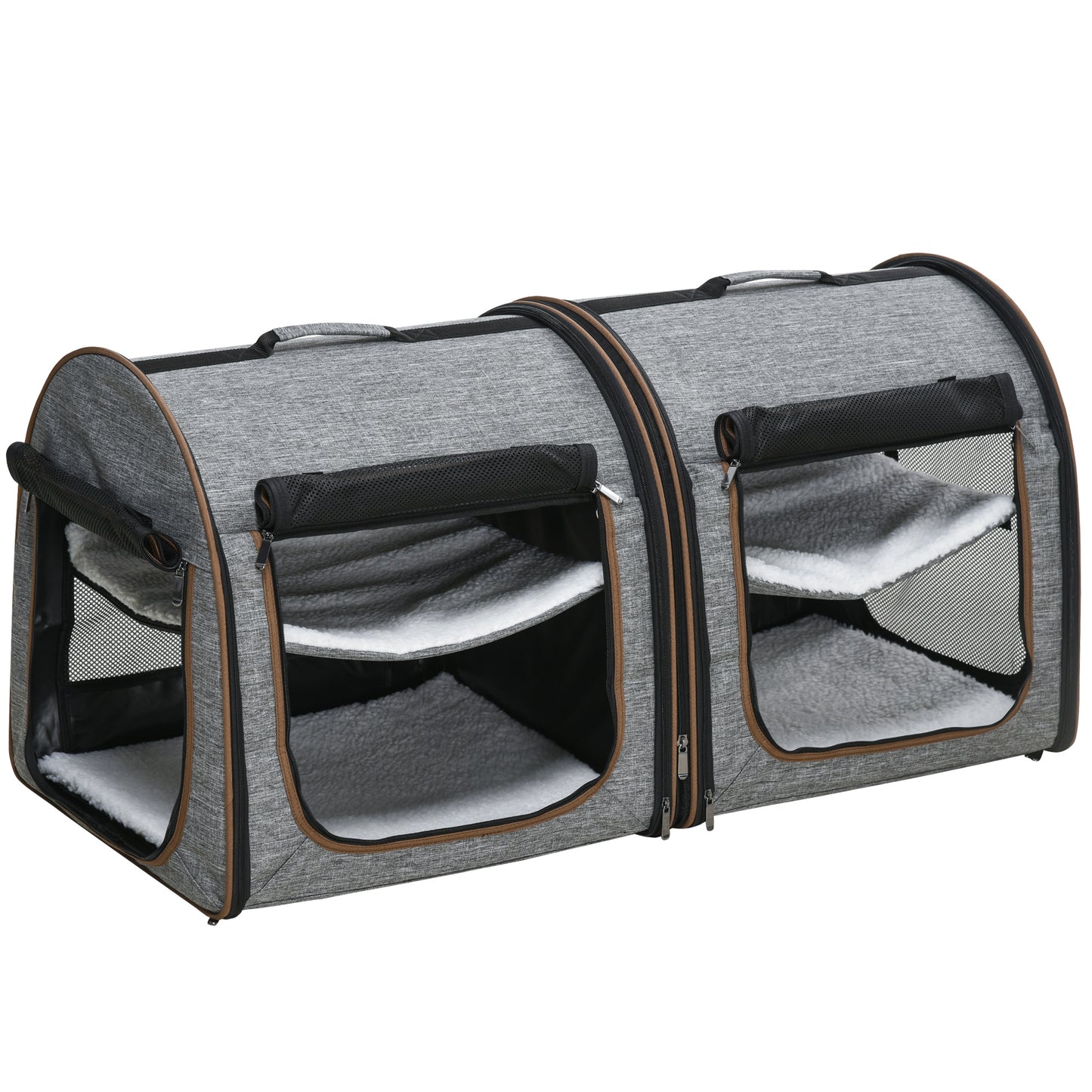 Portable Soft-sided Pet Cat Carrier With Divider, Two Compartments, Padded And Storage Bag, Grey - Get It for Your Pets - Pet Store