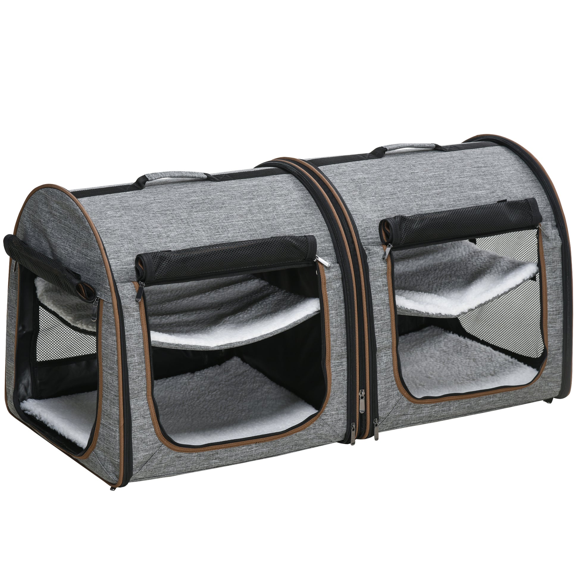 Portable Soft-sided Pet Cat Carrier With Divider, Two Compartments, Padded And Storage Bag, Grey - Get It for Your Pets - Pet Store