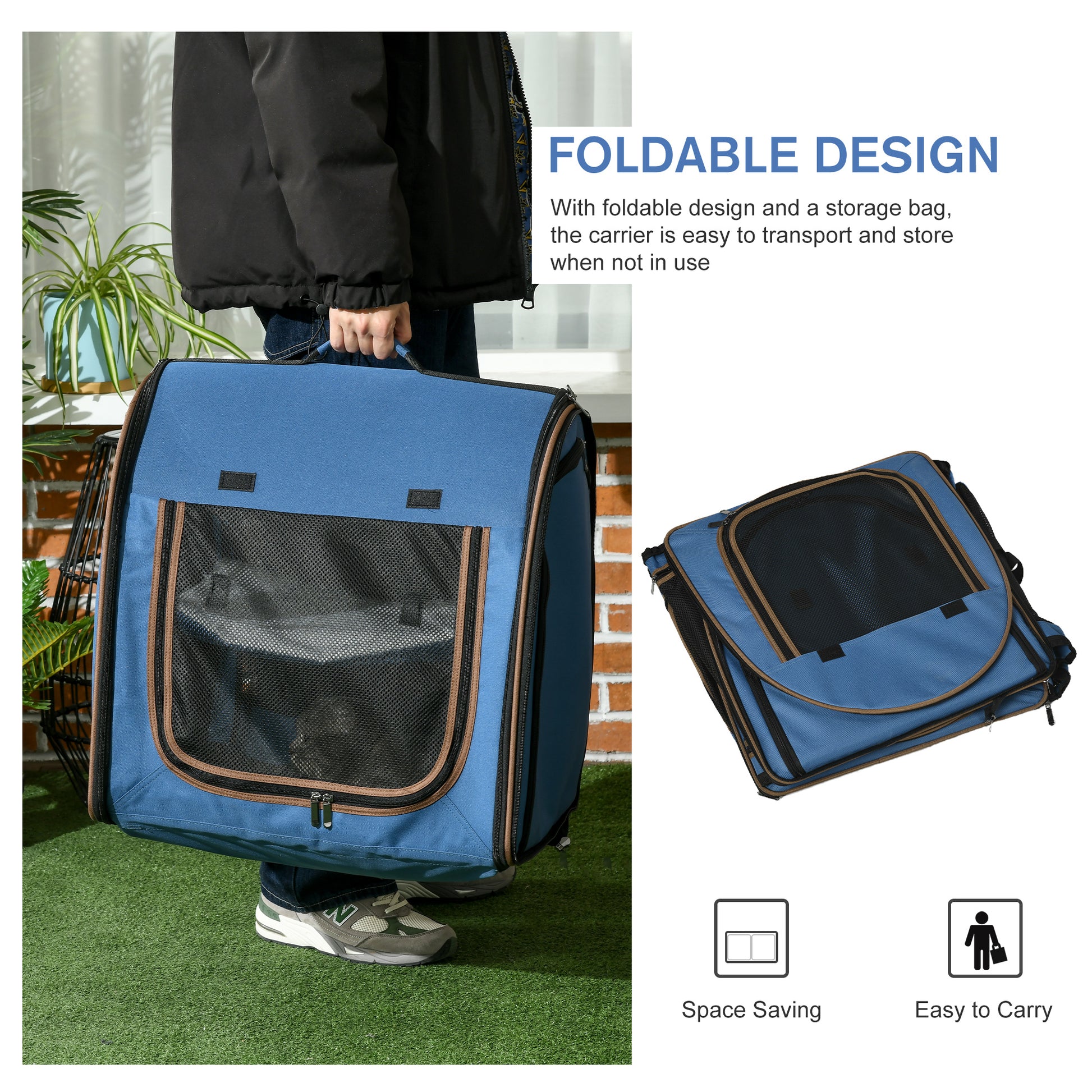 Portable Twin Compartment Show House Cat Cage 39  Soft-Sided Pet Kennel With Soft Cushions  Storage Bag Blue - Get It for Your Pets - Pet Store