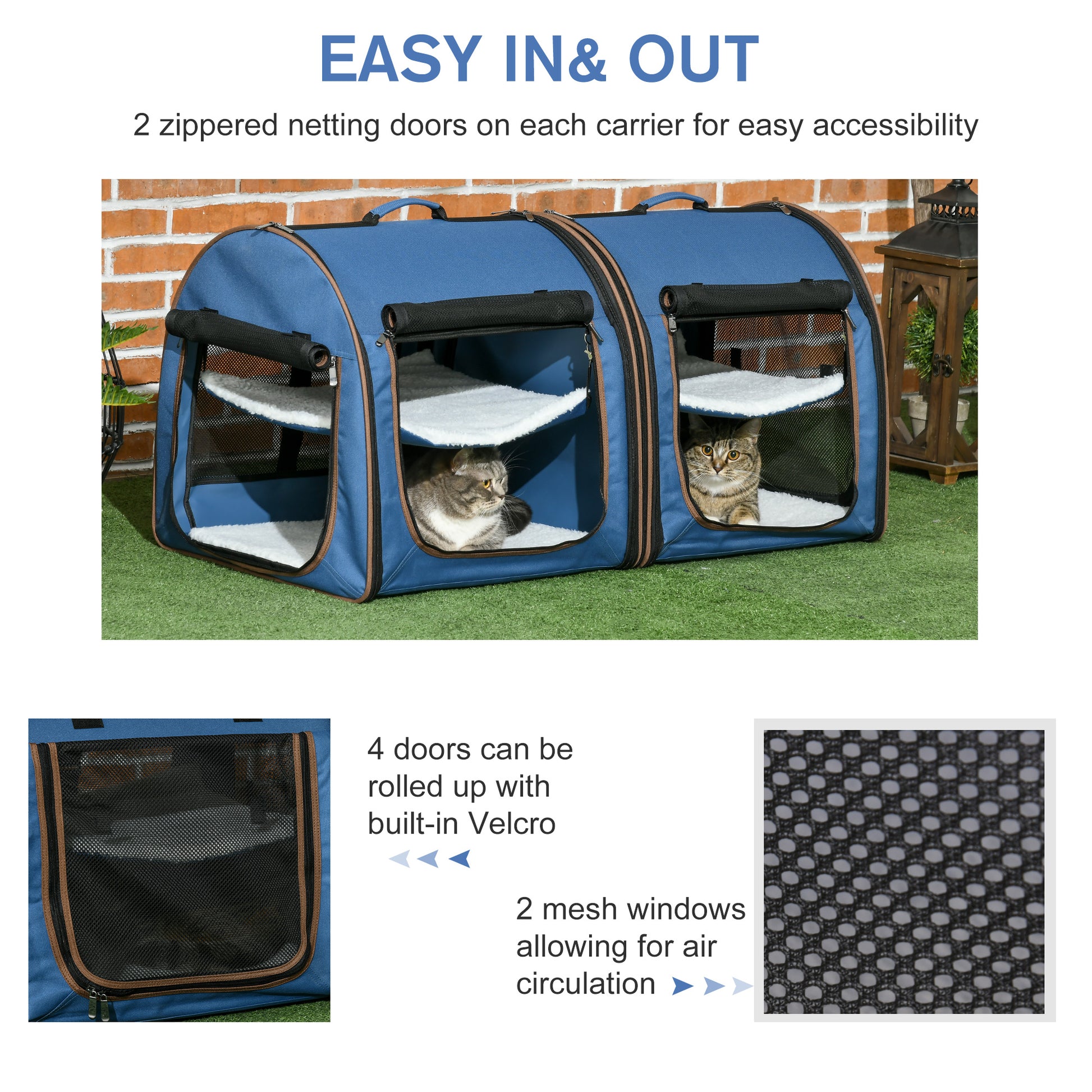 Portable Twin Compartment Show House Cat Cage 39  Soft-Sided Pet Kennel With Soft Cushions  Storage Bag Blue - Get It for Your Pets - Pet Store