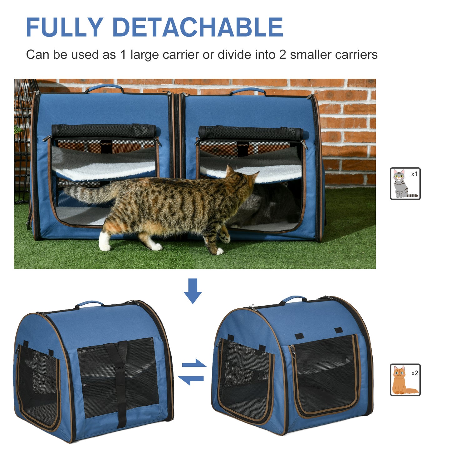 Portable Twin Compartment Show House Cat Cage 39  Soft-Sided Pet Kennel With Soft Cushions  Storage Bag Blue - Get It for Your Pets - Pet Store