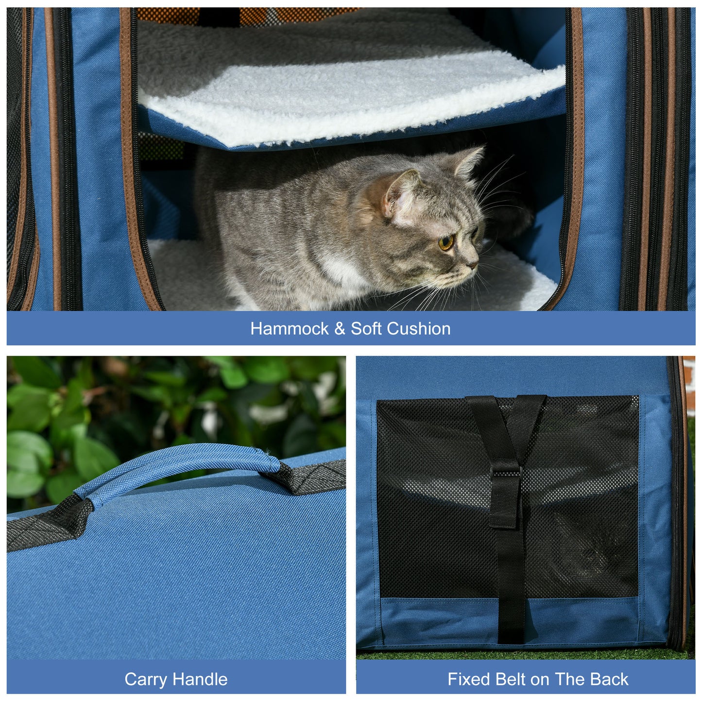 Portable Twin Compartment Show House Cat Cage 39  Soft-Sided Pet Kennel With Soft Cushions  Storage Bag Blue - Get It for Your Pets - Pet Store