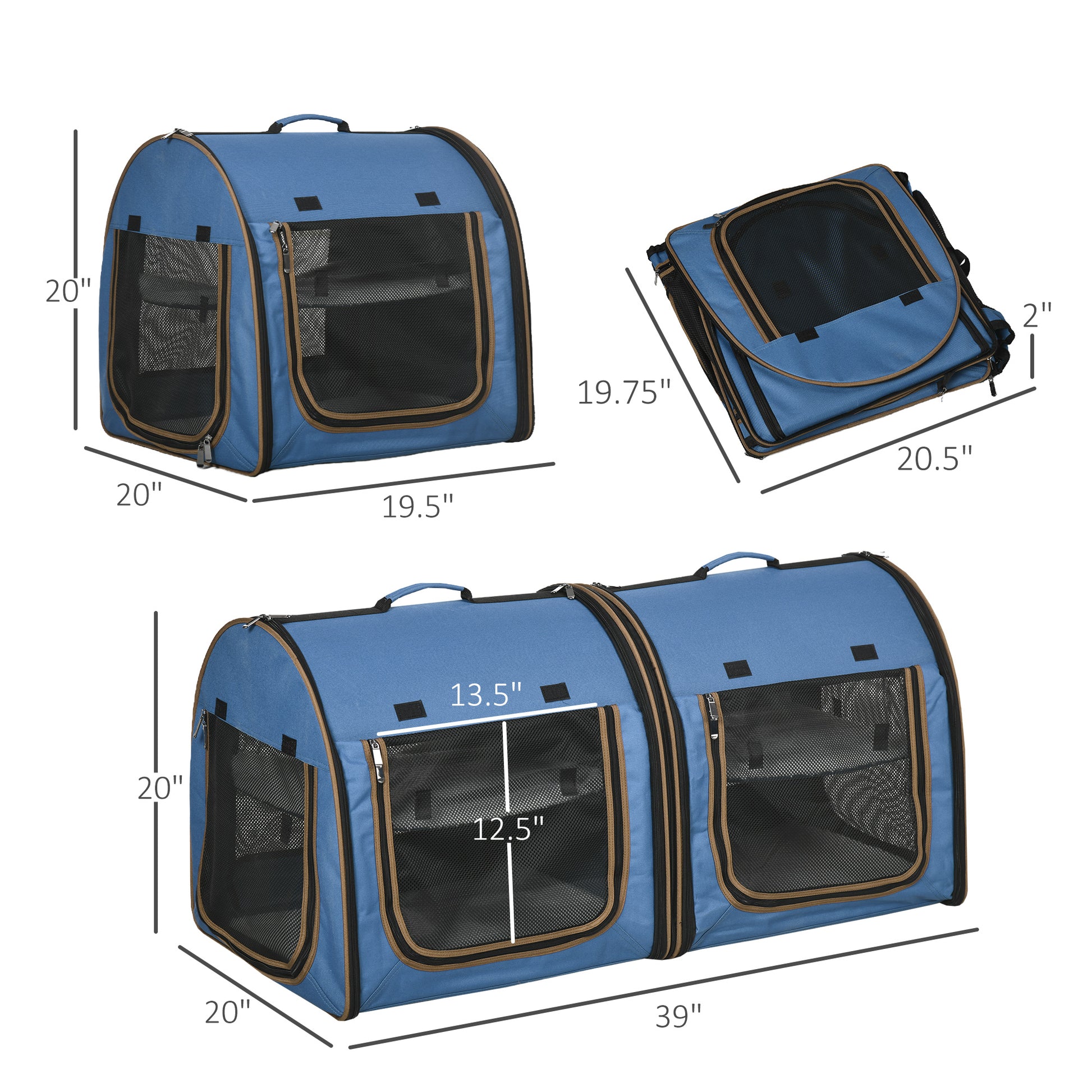Portable Twin Compartment Show House Cat Cage 39  Soft-Sided Pet Kennel With Soft Cushions  Storage Bag Blue - Get It for Your Pets - Pet Store