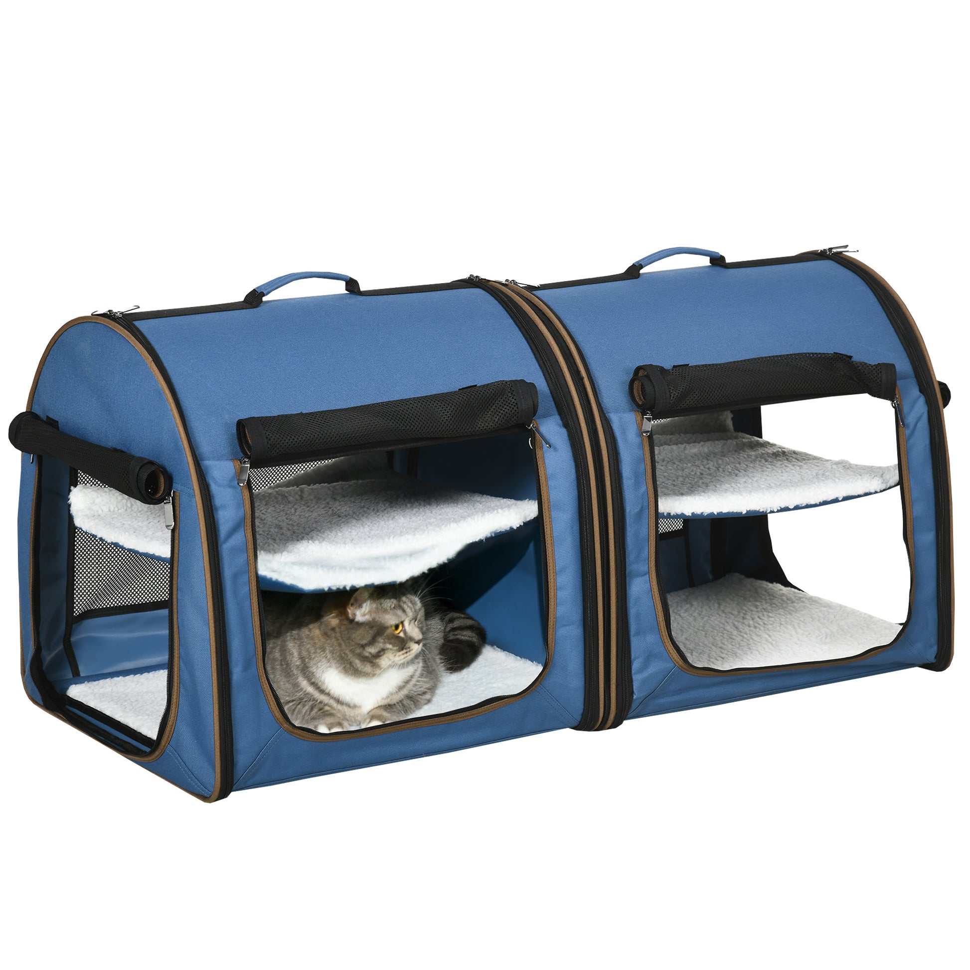 Portable Twin Compartment Show House Cat Cage 39  Soft-Sided Pet Kennel With Soft Cushions  Storage Bag Blue - Get It for Your Pets - Pet Store