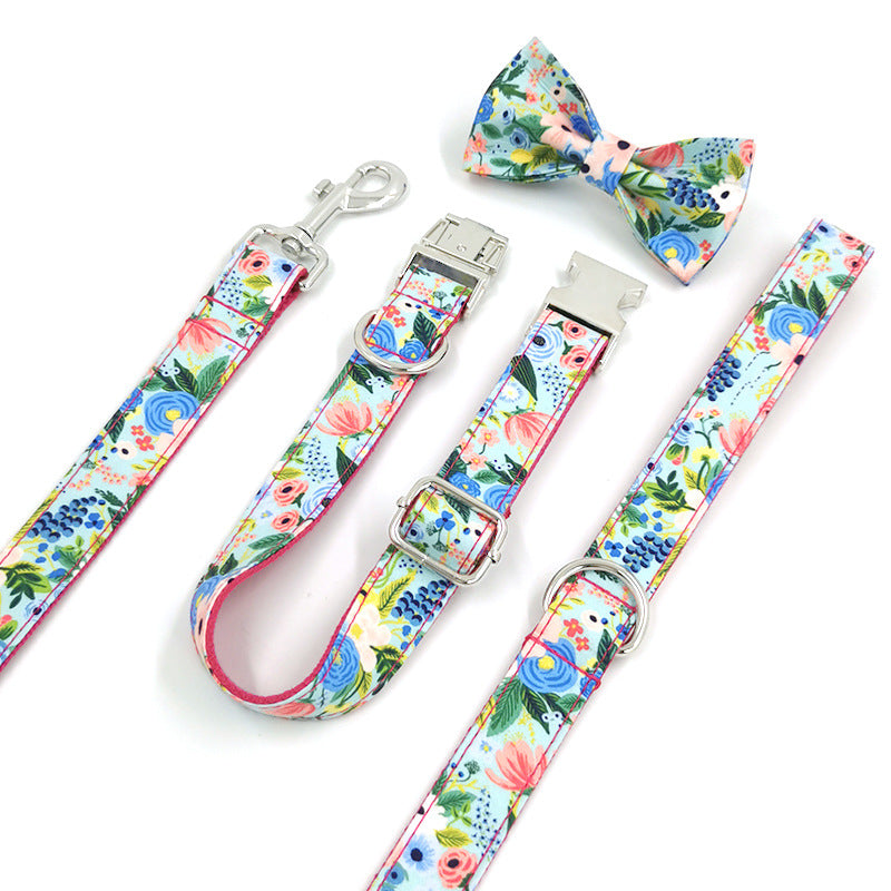 Printed Big Dog Leash Collar Pet Collar Bow Tie Suit - Get It for Your Pets