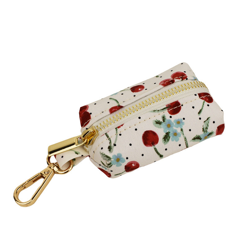 Red Cherry Printed Pet Collar Traction Rope Light Gold Release Buckle Cute Bow Strap - Get It for Your Pets