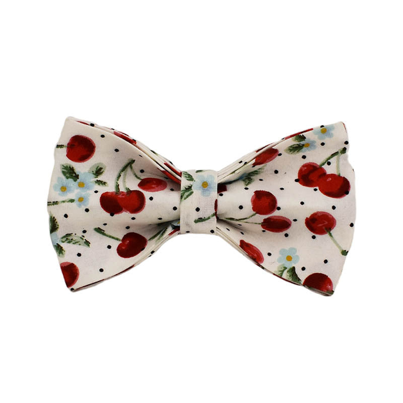 Red Cherry Printed Pet Collar Traction Rope Light Gold Release Buckle Cute Bow Strap - Get It for Your Pets