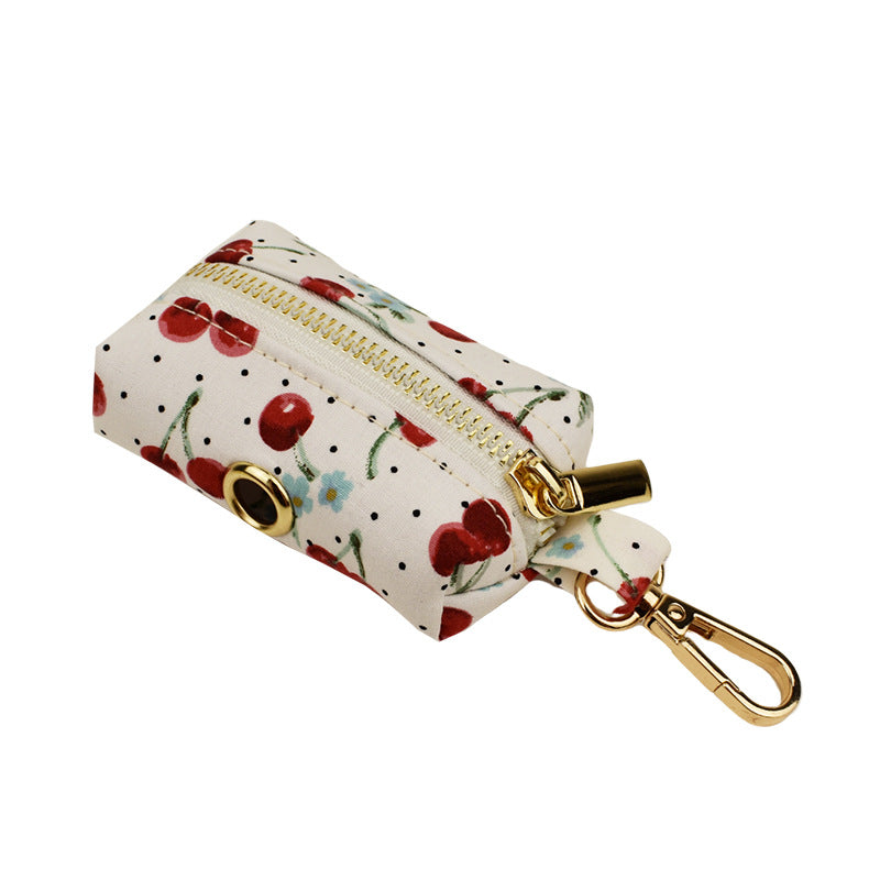 Red Cherry Printed Pet Collar Traction Rope Light Gold Release Buckle Cute Bow Strap - Get It for Your Pets
