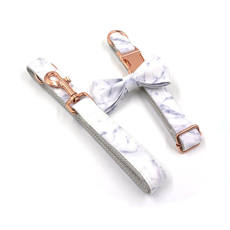 Rose Gold Buckle Marble Dog Collar Pet Collar Leash Set Bow - Get It for Your Pets
