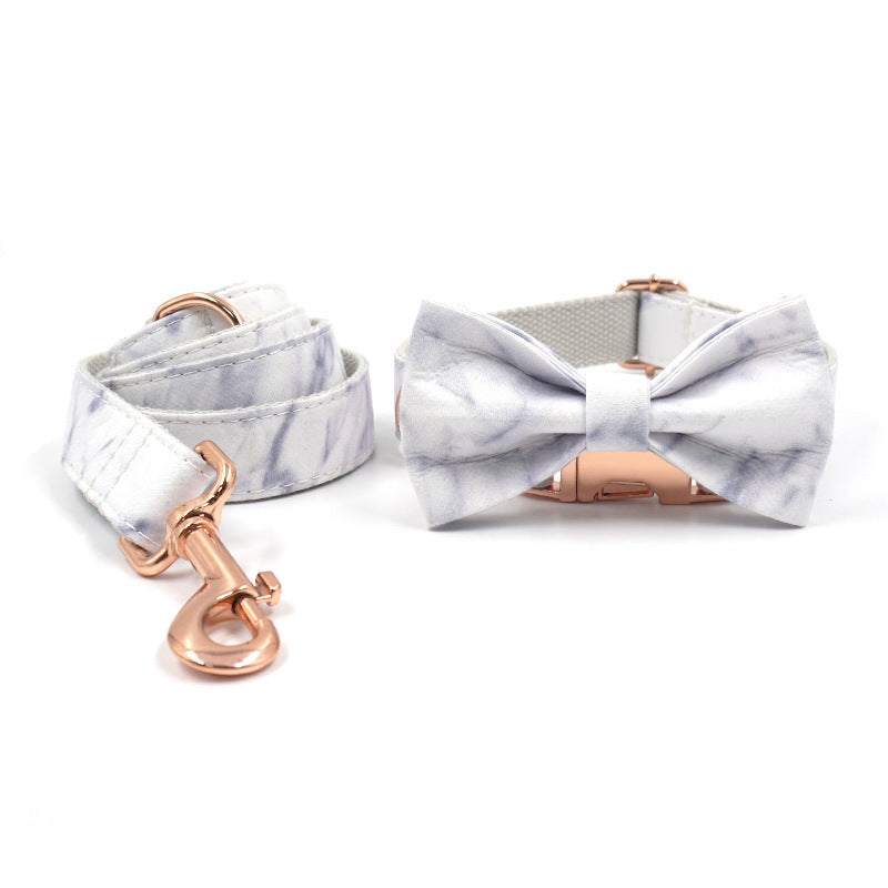 Rose Gold Buckle Marble Dog Collar Pet Collar Leash Set Bow - Get It for Your Pets
