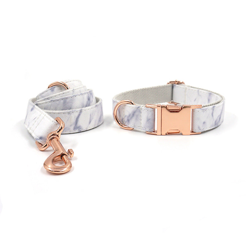 Rose Gold Buckle Marble Dog Collar Pet Collar Leash Set Bow - Get It for Your Pets