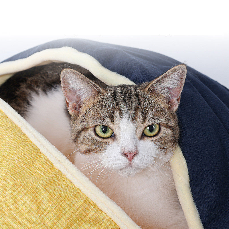 Round Fan Cotton And Linen Wool Warm Semi Enclosed Pet Nest For Cat Small Dog - Get It for Your Pets - Pet Store