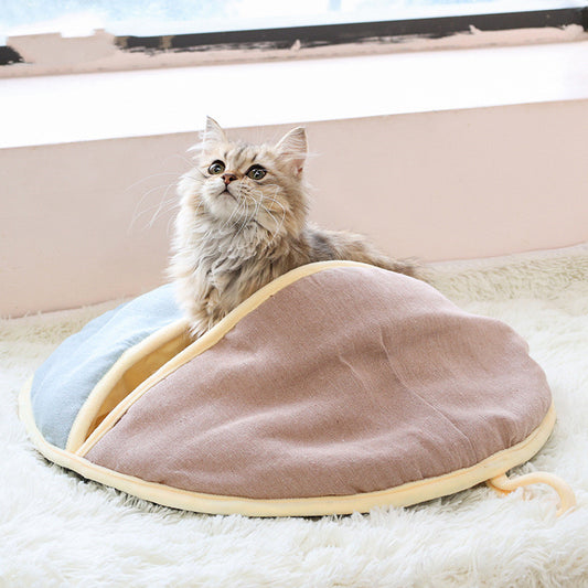 Round Fan Cotton And Linen Wool Warm Semi Enclosed Pet Nest For Cat Small Dog - Get It for Your Pets - Pet Store