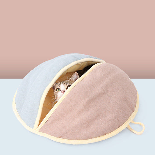 Round Fan Cotton And Linen Wool Warm Semi Enclosed Pet Nest For Cat Small Dog - Get It for Your Pets - Pet Store