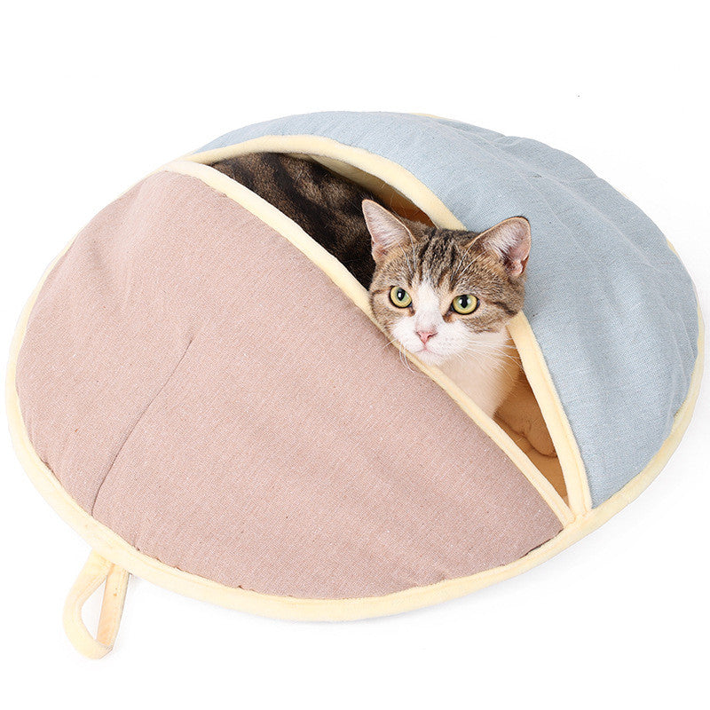 Round Fan Cotton And Linen Wool Warm Semi Enclosed Pet Nest For Cat Small Dog - Get It for Your Pets - Pet Store