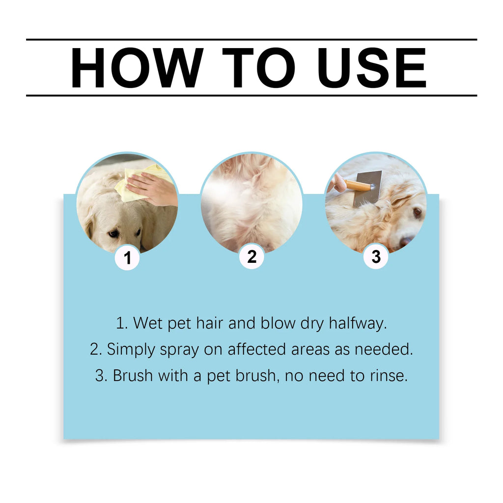 Dog Grooming Spray Effectively Remove Dirt Impuritie Solve Hair Tangles Smoothing Hair Lasting Moisturizing Pet Detangling Spray
