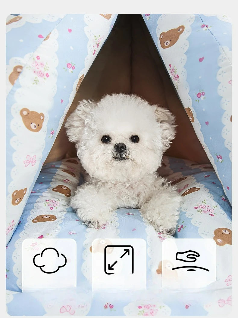 Cute Cat Bed Enclosed All-Season Pet Bed for Cats Small Dogs Nest Soft Skin-Friendly Fabric Comfortable Puppy House