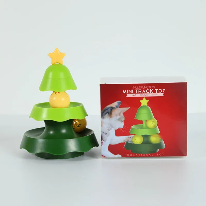 Cats Christmas Tree Mini Track Turntable Bell Glowing Ball Self Amusement Puzzle Pet Toy Interactive Durable Safe Non Toxic