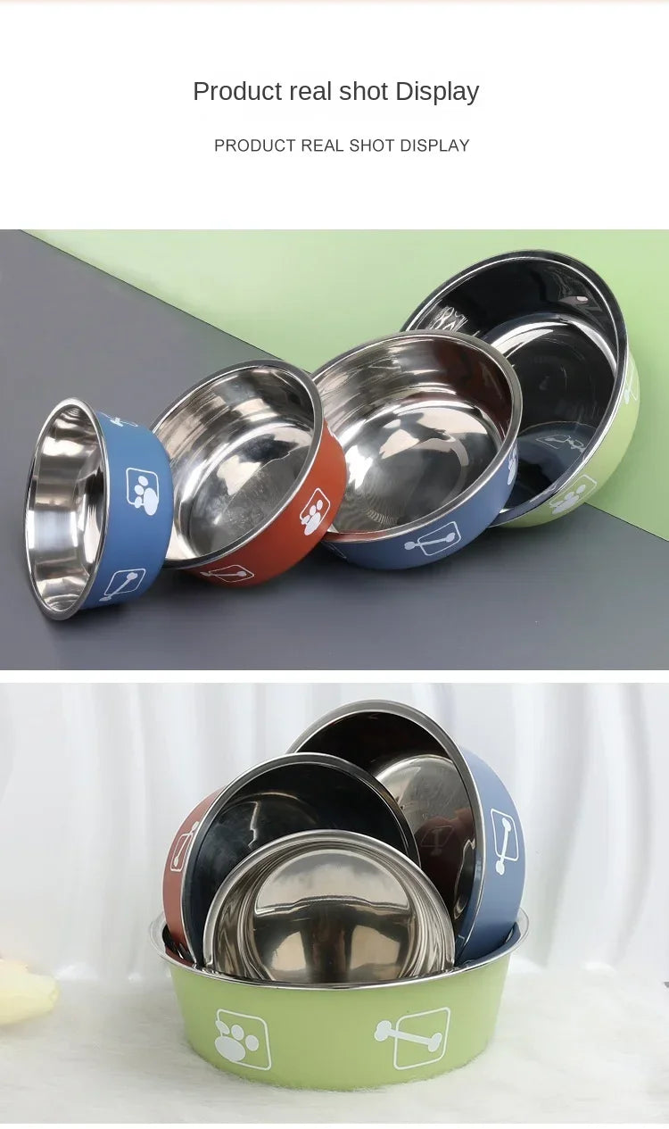 Durable Pet Food Bowl Stainless Steel Double-layer Thickened Anti-slip Water Pet Feeder Water Basin Universal for Cats and Dogs