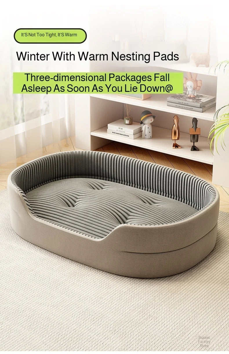 Dog Cat Kennel Universal for All Seasons Summer Pet Kennel with Rattan Mat Raised Edges Large Dog Bed Sofa-feel Mat Sleeping Pad